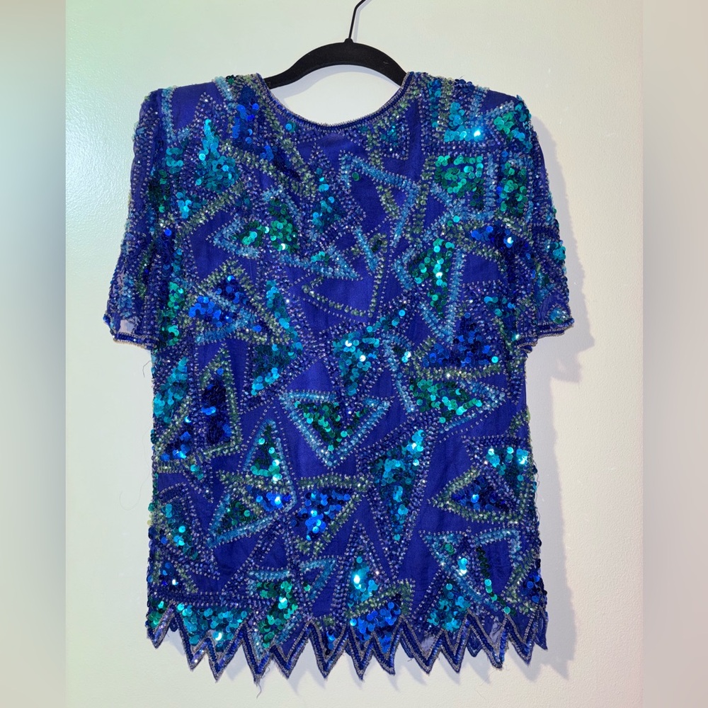 Vintage 80s Styleworks sequin blouse with silk pants to match